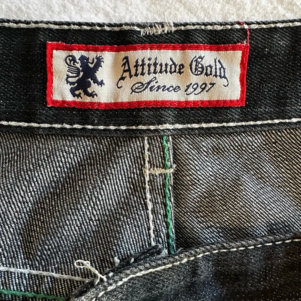 ATTITUDE GOLD MEN’S JEANS GREEN STICH Y2K PNTS SZ 44/32 - Picture 16 of 16